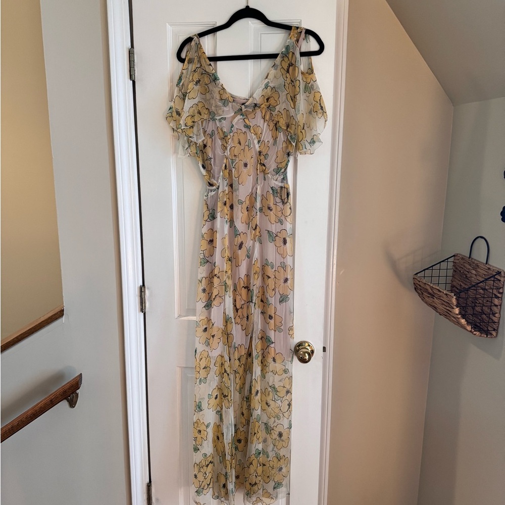 RVCA Cream Ruffled Tiered Maxi Dress